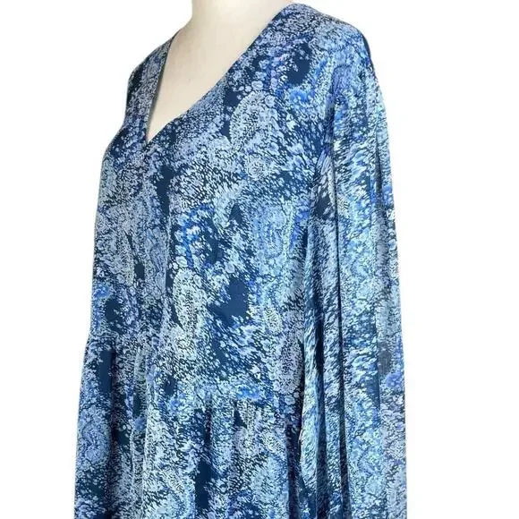 Joie NWT XXL Blue Parisian Paisley Sheer Long Balloon Sleeve Tiered Midi Dress - Picture 7 of 15